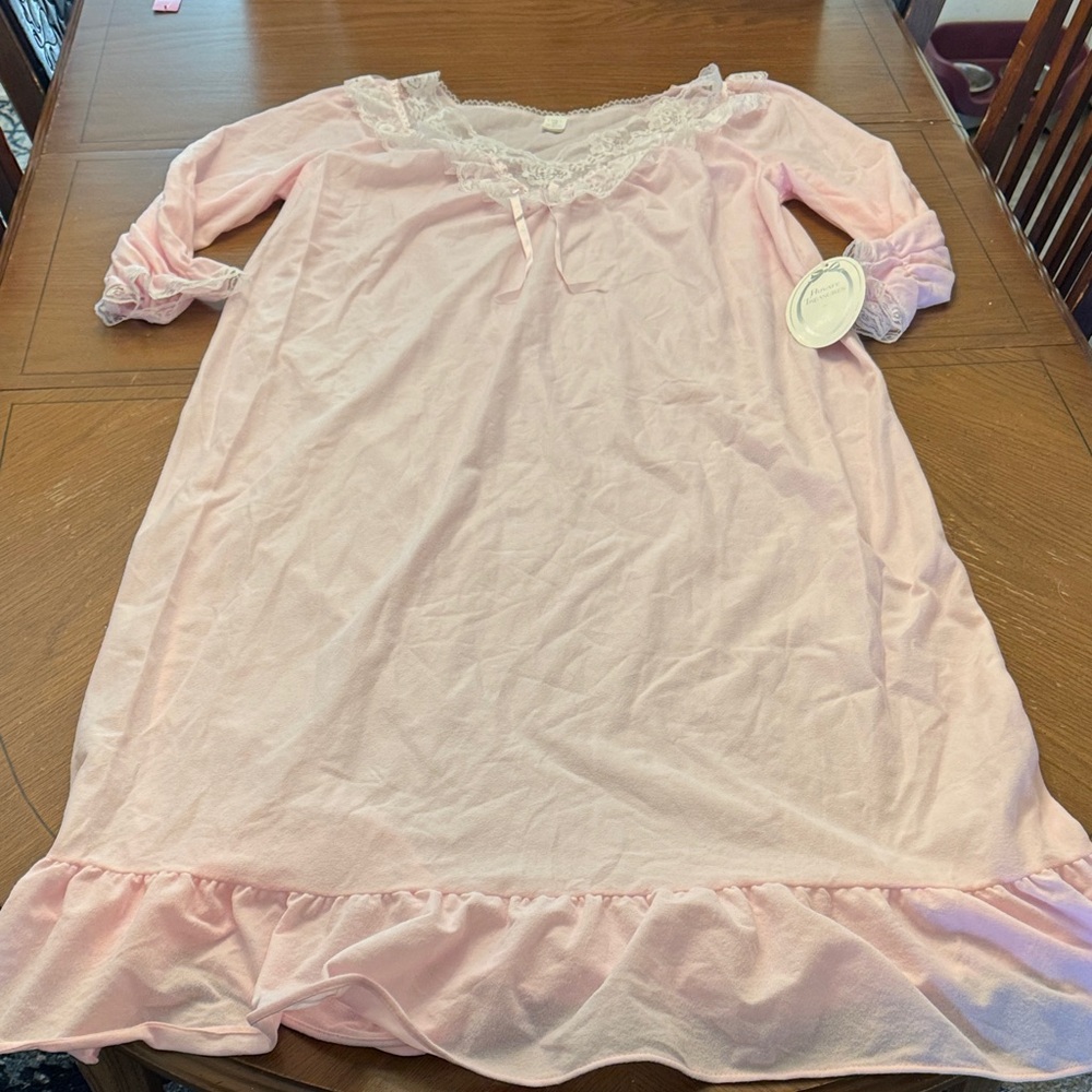 Vintage Avon Maxi Nightgown 80s Private Treasures Lace Pink Flannel Long XL New